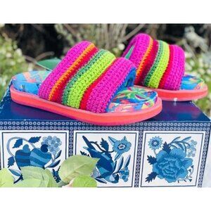 NIB Farm Rio Blue Macaw Crochet Sandals Multicolor US 10 EU 42 $245 {jb]